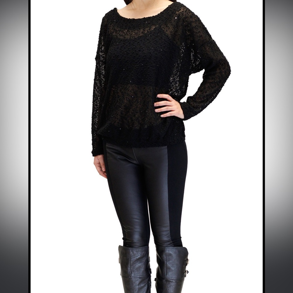 Young Threads Sweater Knit Sweater, Black Sequined
